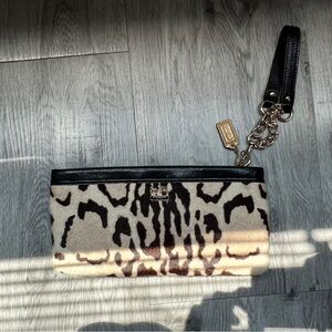Coach Ocelot Calf Hair Fur Leather Wristlet in excellent used vintage condition